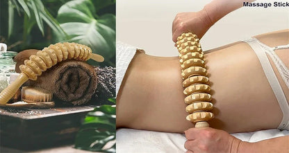 12 Rollers Wooden Curved Massager Handheld Roller Stick, Trigger Point Body Therapy Massager for Belly Waist Muscles Pain Relief