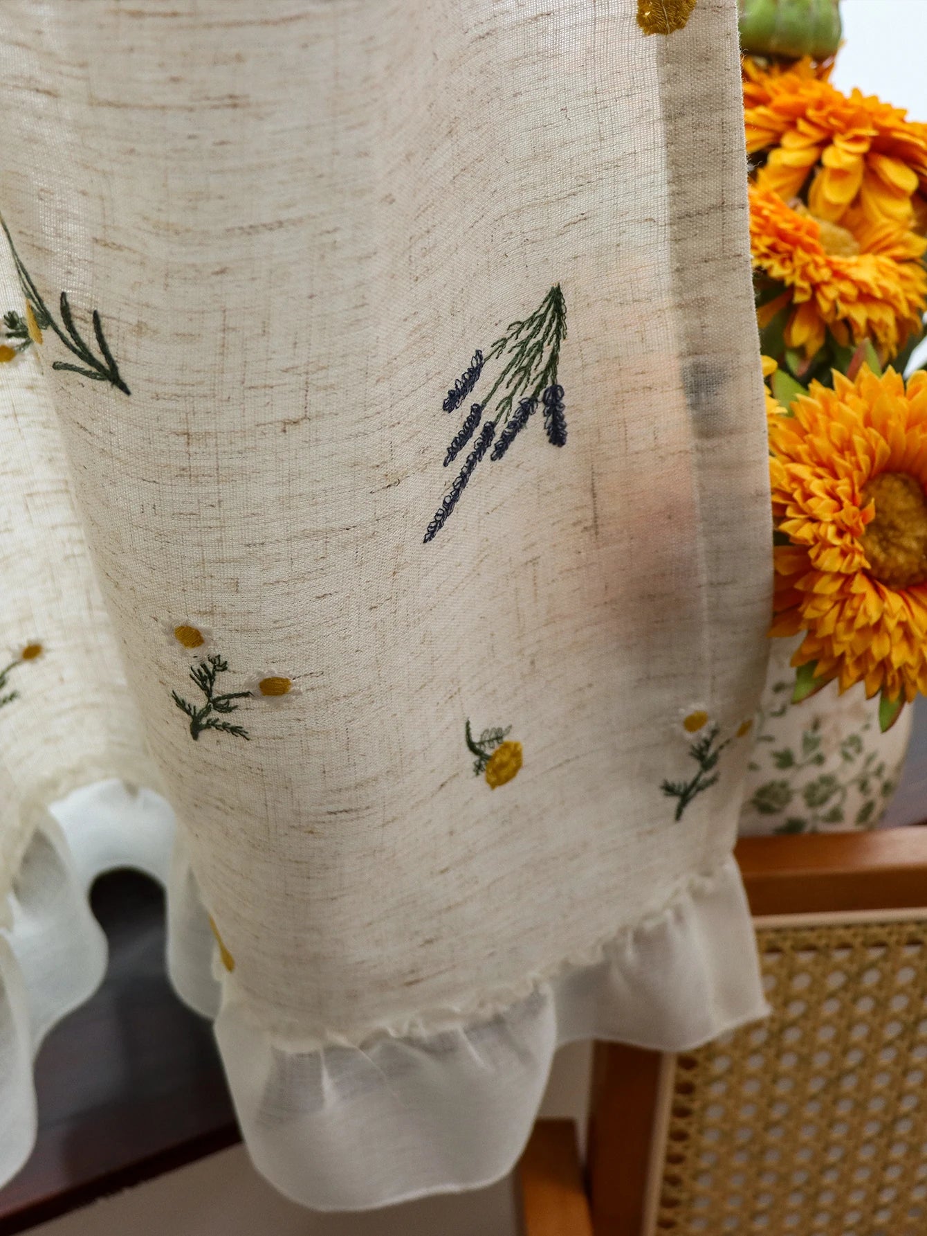 Linen Embroidery Curtain Small Fresh Curtain Rustic Wind Drift Window Curtain Ambience Sense Short Curtain