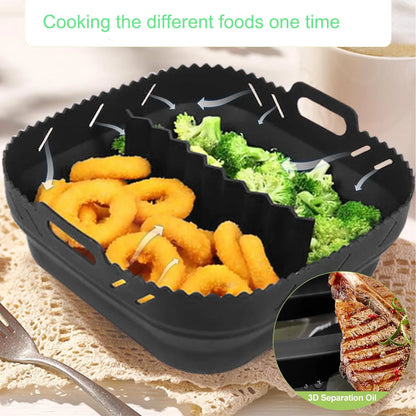 Dishwasher safe Square Silicone Air Fryer Liner Reusable Heat Resistant eazy clean air fryer silicone liners with divider
