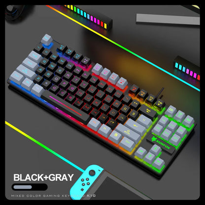 Keyboard 87 Keys 80% Layout Spanish Russian Korean Arabic Gaming Keyboard USB Wired RGB Light Float Keycap Ergonomics Design K10