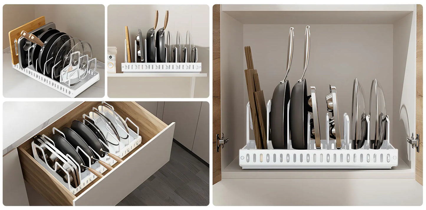 Pull out Pots and Pans Organizer Sliding Pot Lid Holder Kitchen Spice Rack Tableware Organizer Multifunctional Dish Drying Racks