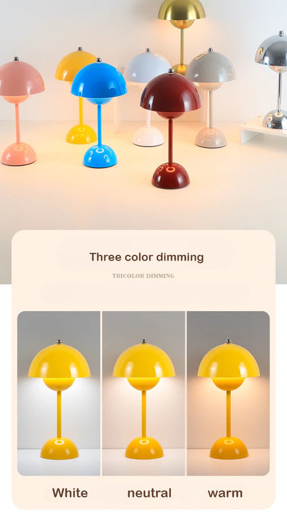 LED Mushroom Flower Bud Lamp – Touch Charging Nordic Decorative Lamp for Bedroom, Study & Bedside