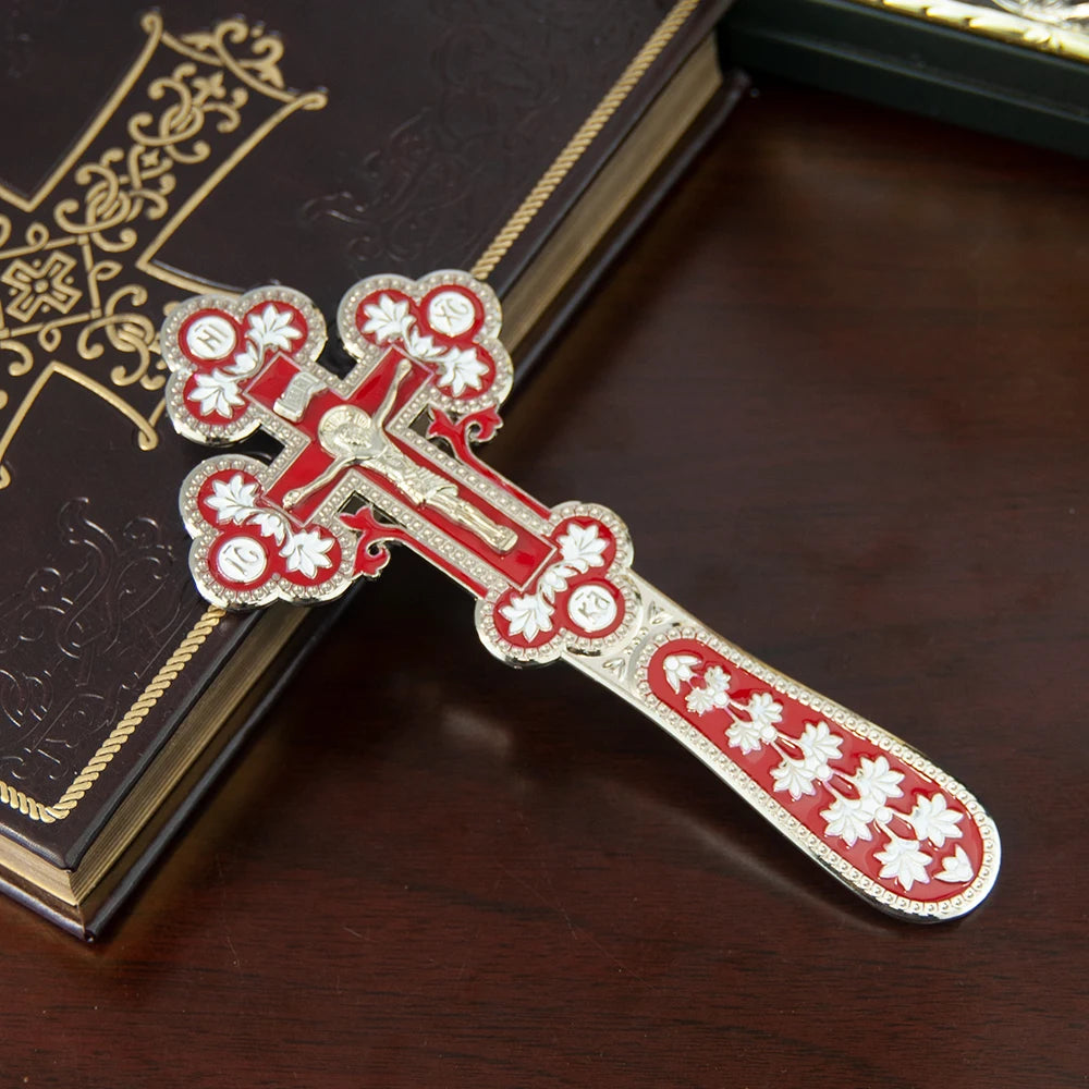 Orthodox Church Handle Blessing Church Cross Gold Plated Colorful Enamel Jesus Crucifix icon Cross With INRI For Prayer