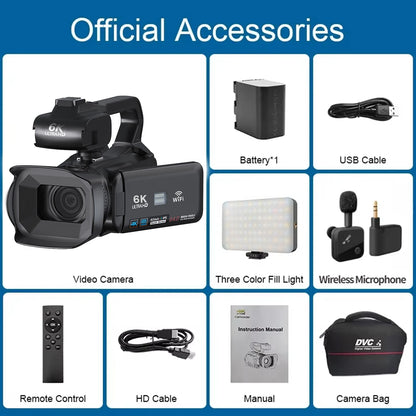 6K Professional Video Cameras for Photography 64MP Ultra HD 18X Digital Zoom Camcorders YouTube Live Streaming Vlogging Recorder