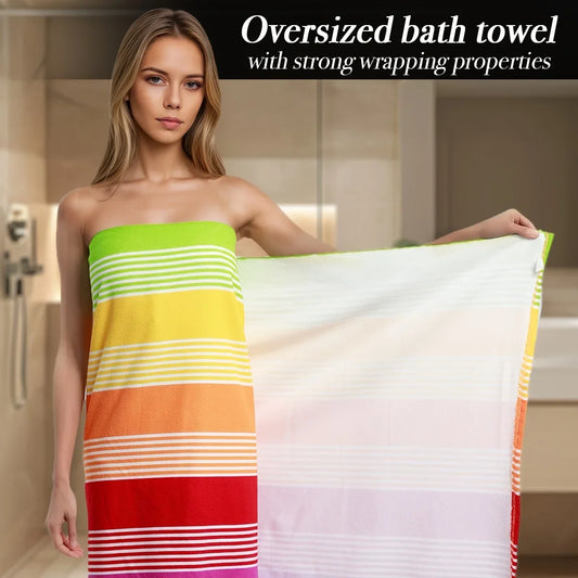Oversized Beach Towel 280g/㎡ Microfiber, Rainbow Quick-Dry for Pool Travel, Tropical Design, Fade-Resistant & Washable