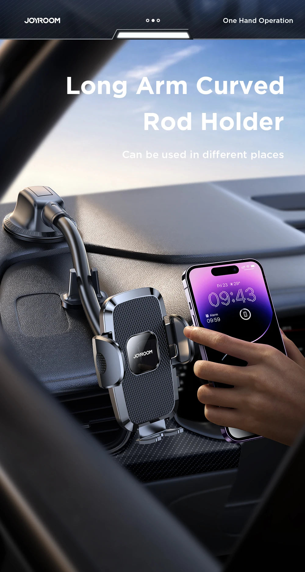 Dashboard Car Phone Holder【360° Widest View】9in Flexible Long Arm, Universal Handsfree Auto Windshield Air Vent Phone Mount 2025