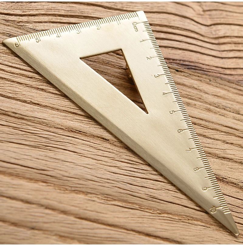 Retro Brass Straight Rulers Centimeter Inches Metal Triangle Ruler Protractor Stationery Measuring Tool School Office Supplies