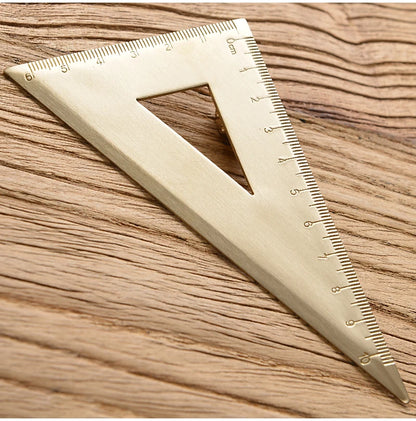 Retro Brass Straight Rulers Centimeter Inches Metal Triangle Ruler Protractor Stationery Measuring Tool School Office Supplies