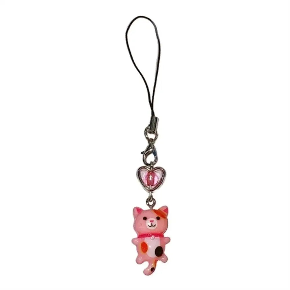 Cat Pendant Phone Strap Anti Lost Keychain Y2K Phone Charm Heart Cute Phone Lanyard Women Girls Phone Accessories