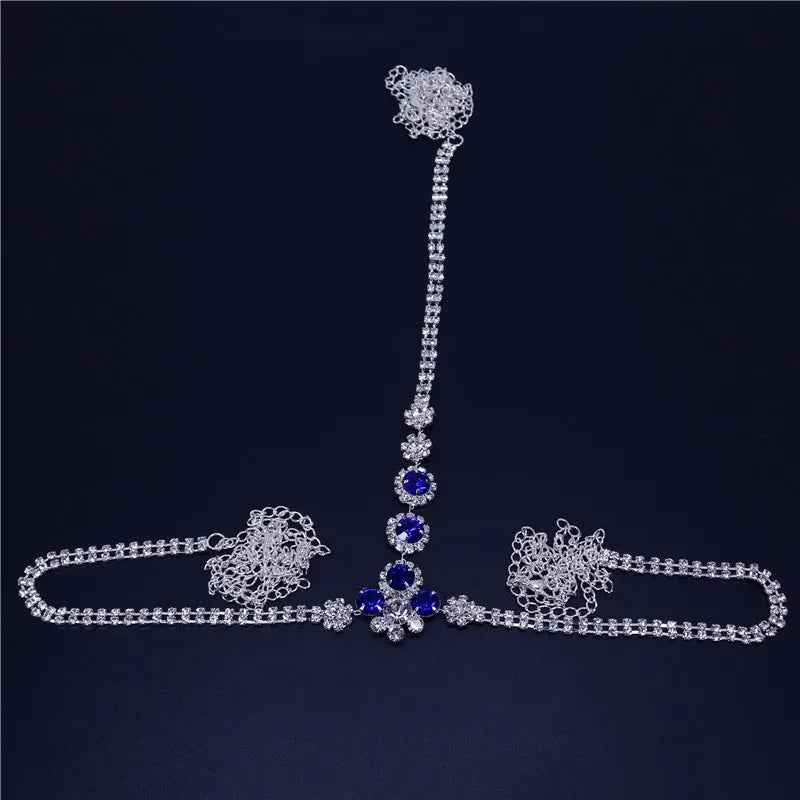 Jewelry accessories for fashionable women in Europe and America sexy blue and white rhinestone underwear body waist chain,