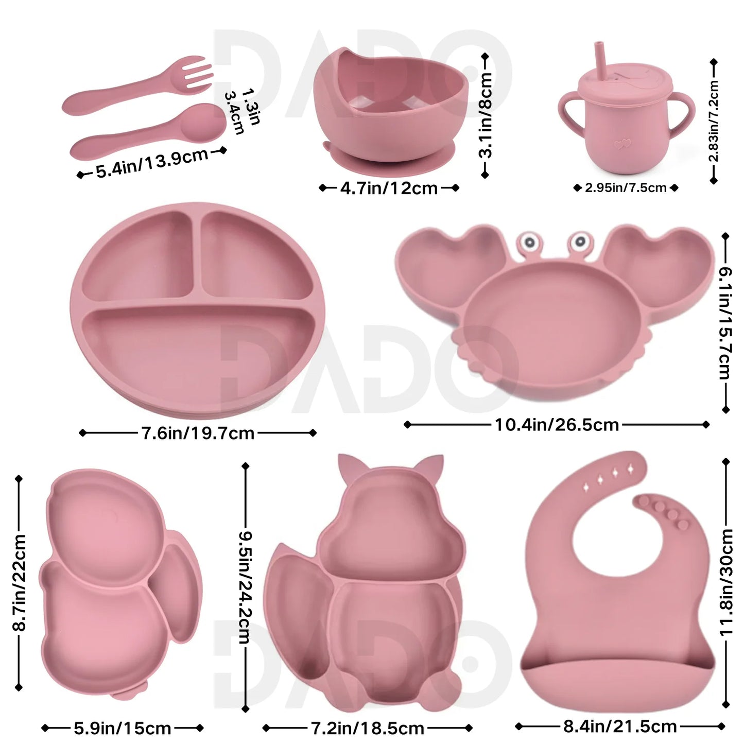 Customized Baby Silicone Feeding Set with Suction Cup Personalized Name Dish Divided Plate Bowl Spoon Cute Kid Eating Tableware