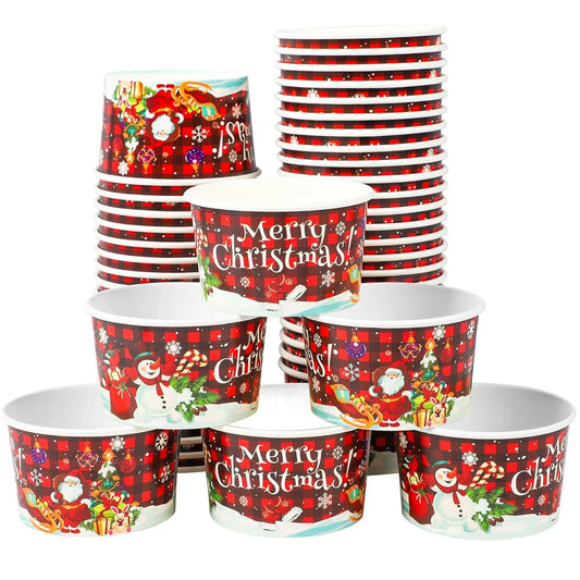 10/25pcs Christmas Snack Bowls Christmas Paper Ice Cream Cups, Santa Claus, Snowman Cake Paper Cups, 9oz Treat Dessert Bowls