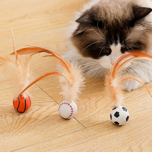 Cat Interactive Ball Toys Interactive Bouncy Ball with Feathers Cat Toys for Indoor Cats and Kittens