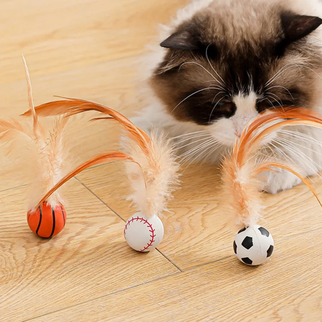 Cat Interactive Ball Toys Interactive Bouncy Ball with Feathers Cat Toys  for Indoor Cats and Kittens
