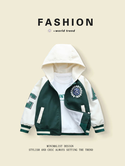 Color - Blocked Hooded Baseball Coats for Boys (3 - 10 Y) in Trendy Spring - Autumn Style
