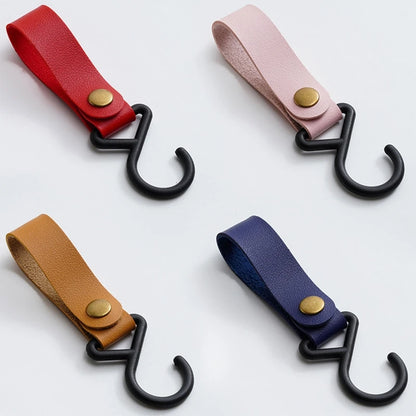 1/2pcs Portable PU Leather Baby Stroller Hook Hanger Velcros Pram Hook Carabiner Cart Organizer Clip for Stroller Accessories