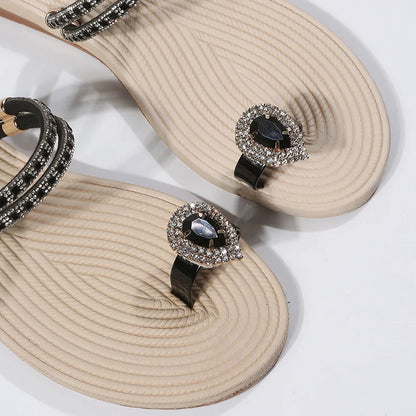 Flip-flops women 2024 summer new two-wear beach sandals European and American rhinestones soft soles flat slippers