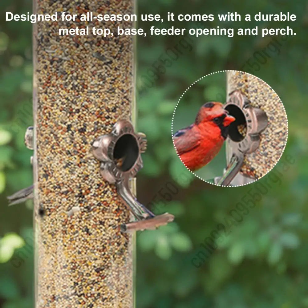 Metal Bird Feeders with 4 Feeding Ports Hanging Bird Seed Feeder Weather Resistant Tubular Bird Food Dispenser For Birds Feeding