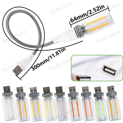 LED Night Light A set of Light Bulbs USB Bendable Night Light USB Metal Hose And Night Light Bulb Purple Pink Blue Green