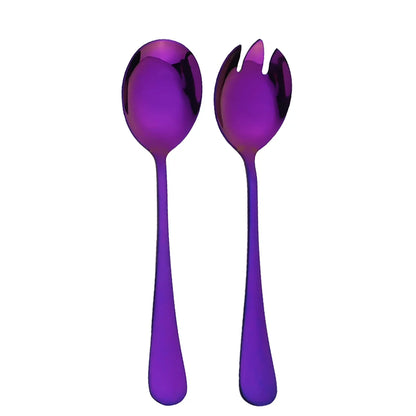 2Pcs Gold Salad Spoon Fork Stainless Steel Salad Server European Style Salad Cutlery Set Kitchen Tool Accessories