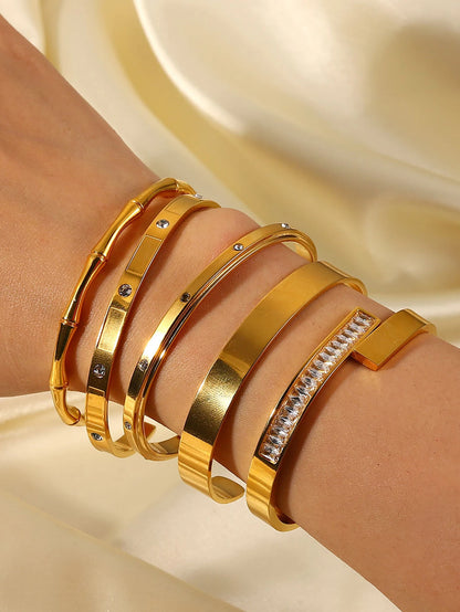 1pc Titanium Steel Gold Bracelet, Fashionable Classic Style, Stainless Steel Bracelet,Inlaid With Zircon,For Womens Daily Wear