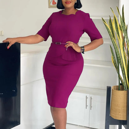 Office Dresses for Ladies 2024 Latest Summer Simple Elegant Half Sleeve Formal Church Dress Women Knee Length Pencil Peplum Dres