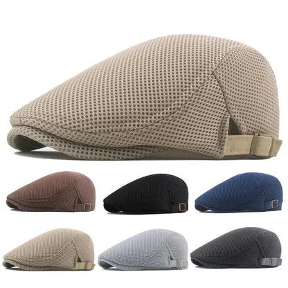 Retro European Men Beret Hat Mesh Breathable Polyester Hollow Washable Men Cap Summer
