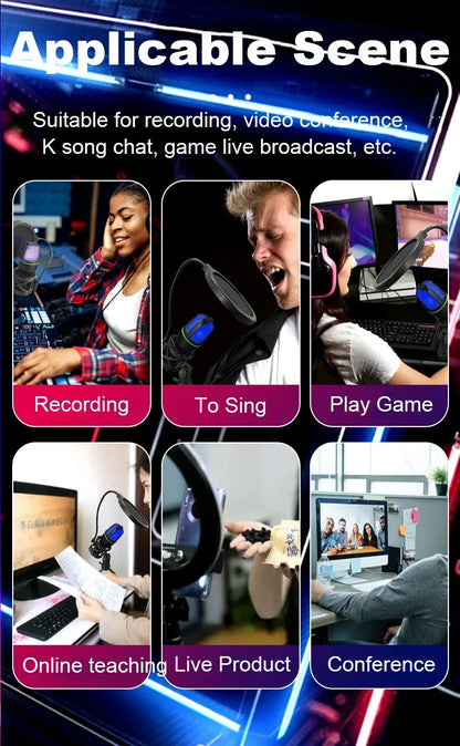 USB condenser microphone RGB desktop recording microphone suitable for PC laptops streaming media video games live streaming con