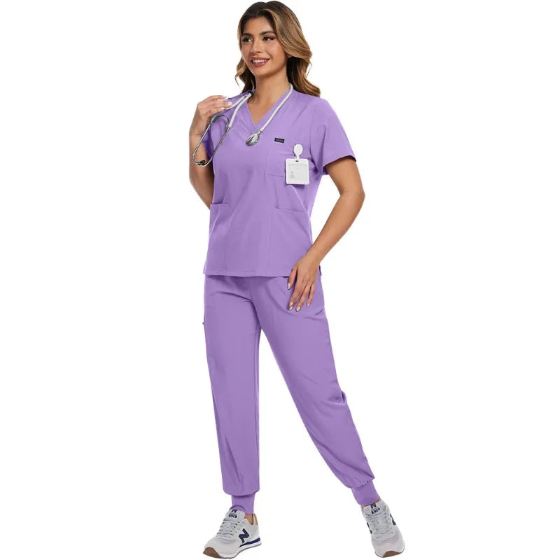 Surgical Scrubs Unisex - Quick-Dry Dental Clinic & ER Workwear Split Set W/Short Sleeve & Anti-Microbial 6 Pockets