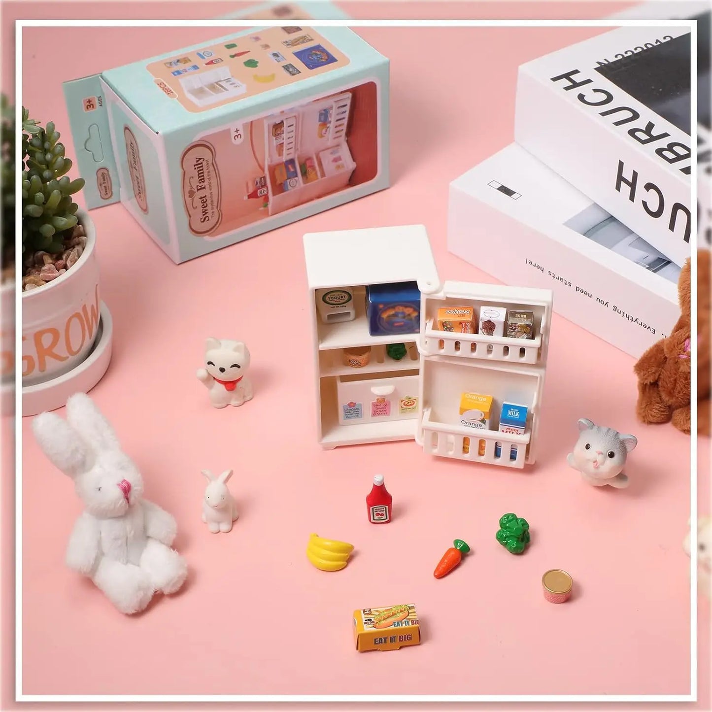 1:12 Miniature Dollhouse White Refrigerator Toy Mini Fridge Toy Simulated Food Pretend Play Toys Kitchen Furniture Home Decor