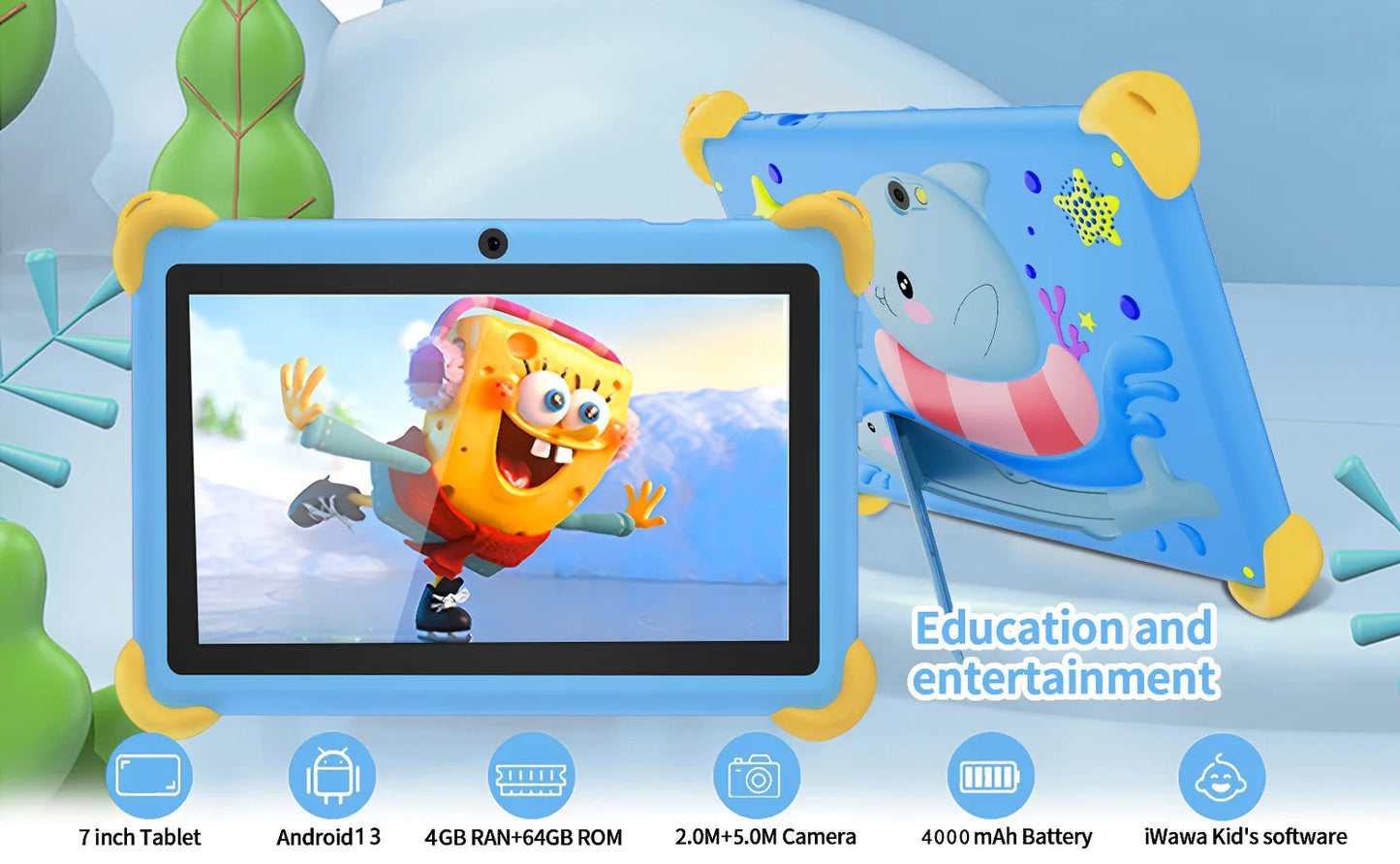 2025 New 7 Inch Cartoon Pattern Kids' tablets Quad Core 4GB RAM 64GB ROM 5G WiFi Learning Education Games Tablet Children's Gift
