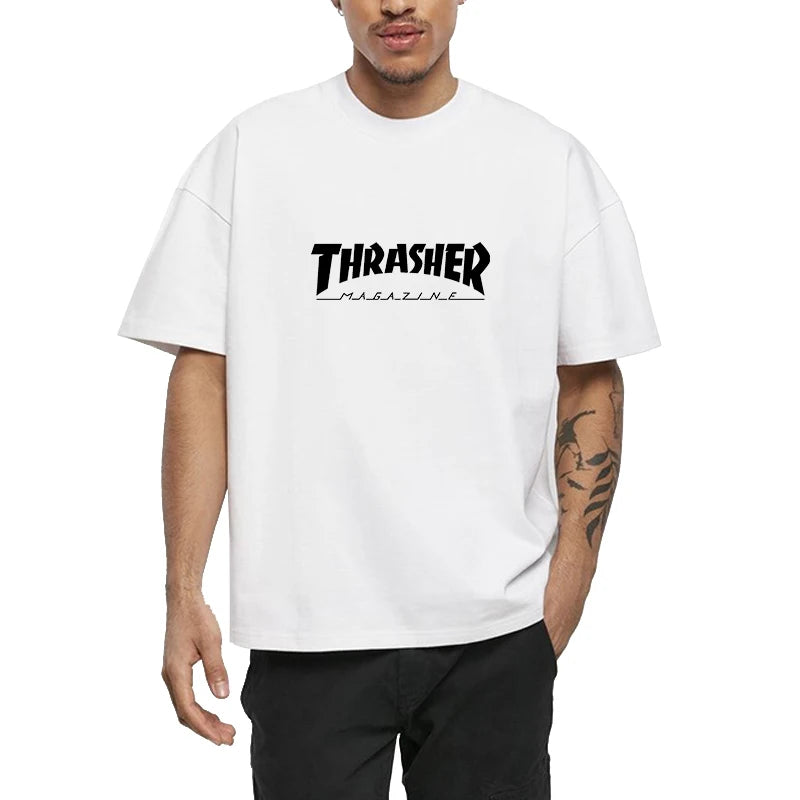 2025 T-shirts for Men Personalized T-Thrashers Y2k Clothing High Quality Summer Tops Vintage Streetwear Short Sleeve Tee White
