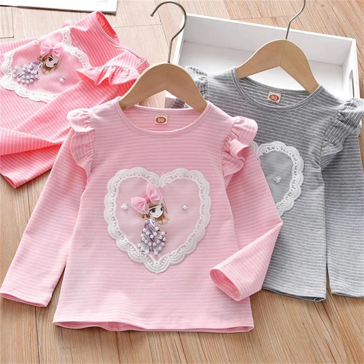 Children's Striped long t-shirt Spring and autumn base shirts new girls' cotton elastic long sleeved T-shirts baby girl tops