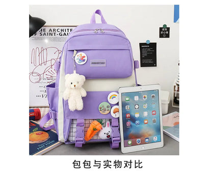 New Large-Capacity Primary School Junior High School Students Shoulders Backpack High School Five Sets of Multi-Compartment Fash