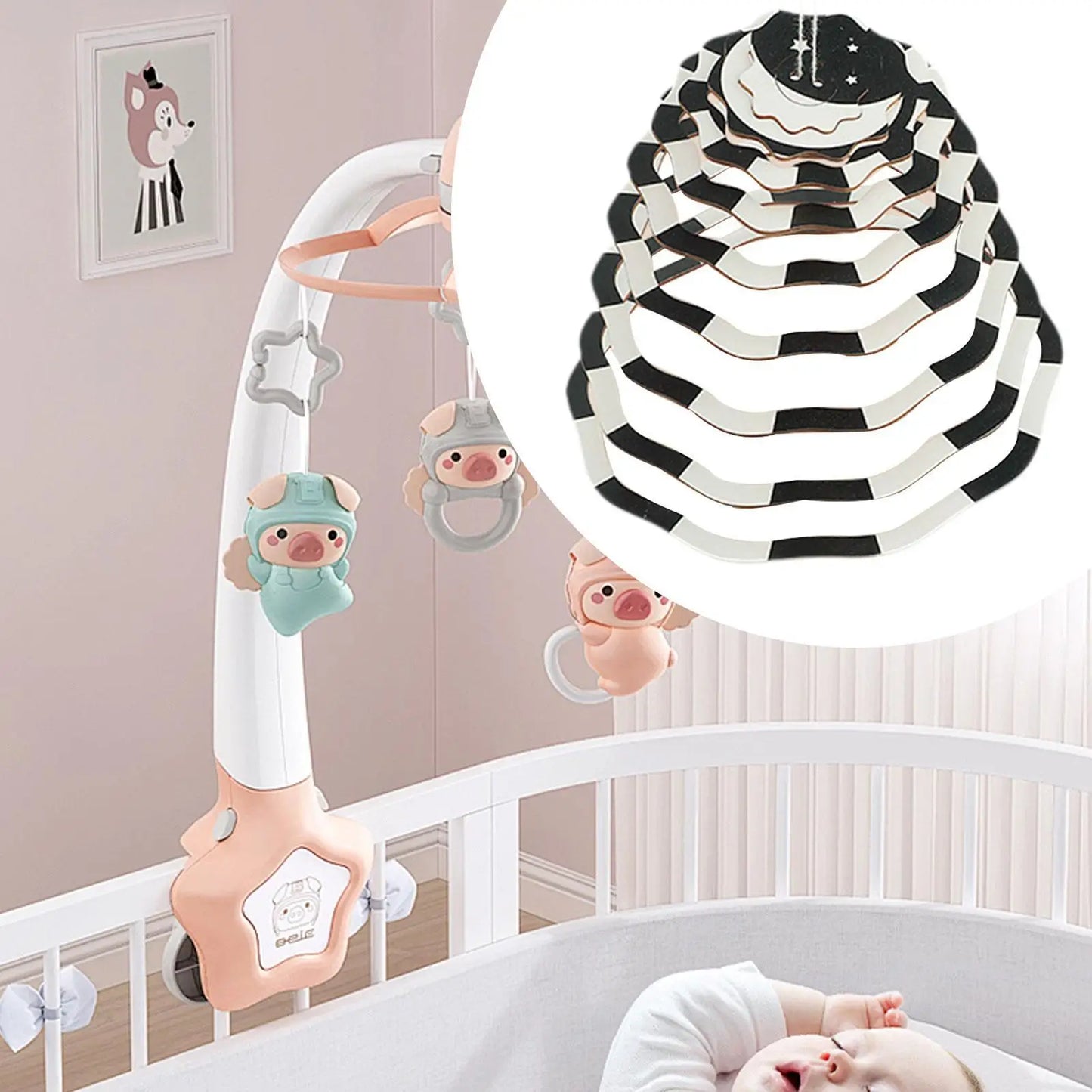 Baby Crib Mobile Black and White Nursery Crib Toy Creative Bed Bell for Ages 0+ Months Boy and Girl Newborn Infants Baby