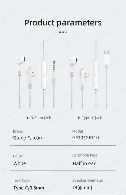 Type C Wired Headphone For Iphone 15 Pro Max Xiaomi Mi Lite 3.5MM Earphone For Samsung Huawei Redmi Phone Ipad Earbud Headset