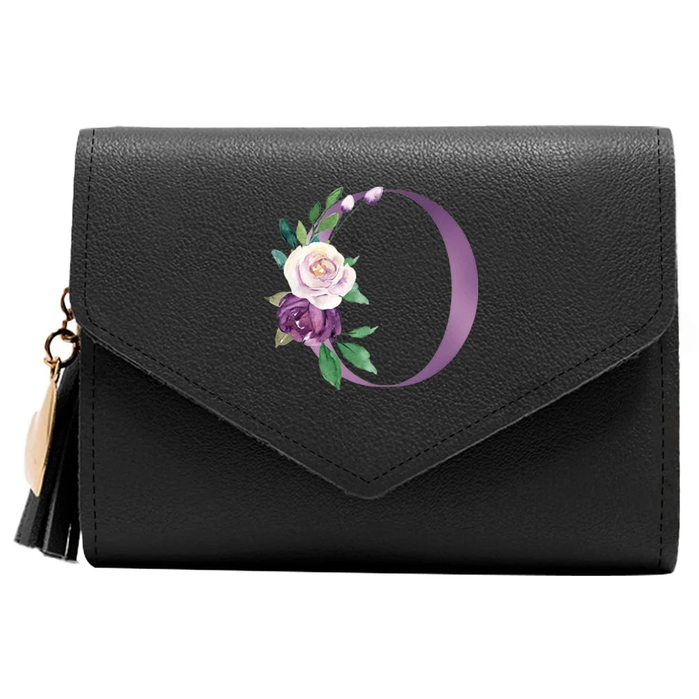 Wallet Women Rfid Blocking Small Compact Luxury Leather Pocket Wallet Ladies Mini Purse with ID Window Purple Letter Pattern