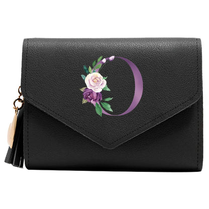 Wallet Women Rfid Blocking Small Compact Luxury Leather Pocket Wallet Ladies Mini Purse with ID Window Purple Letter Pattern
