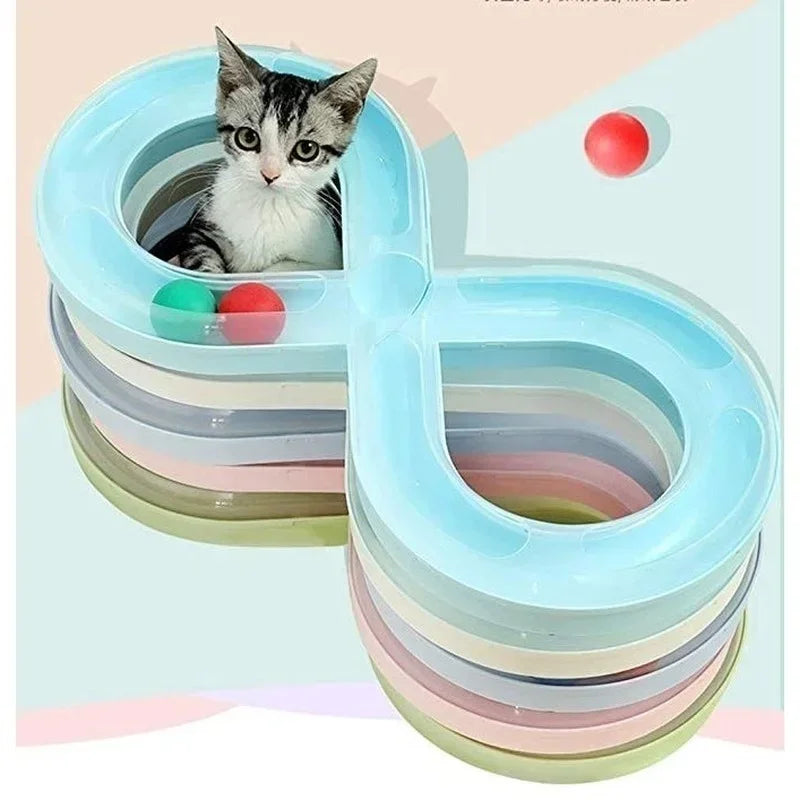Interactive Cat Toy with S-Shaped Roller Circuit – Rotating Running Balls, Tunnel Design & Turntable Track for Kittens – Fun Pet