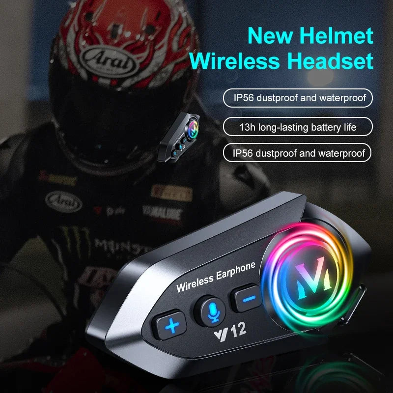 Bluetooth 5.4 Motorcycle Helmet Headset Wireless Waterproof Noice Reduction Earphone Super Long Standby HandsFree Headphone