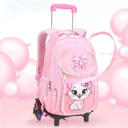 Children School backpack for Girls Cute Cat School Students Backpack For Kids Wheeled Backpack Bag Trolley School Bags On Wheels