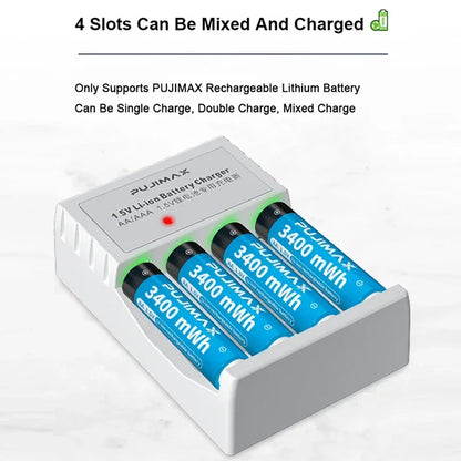 4 Slots 1.5V Rechargeable Lithium Battery Charger For AA Lithium Battery Large Capacity Rechargeable Li-ion Battery With Cable