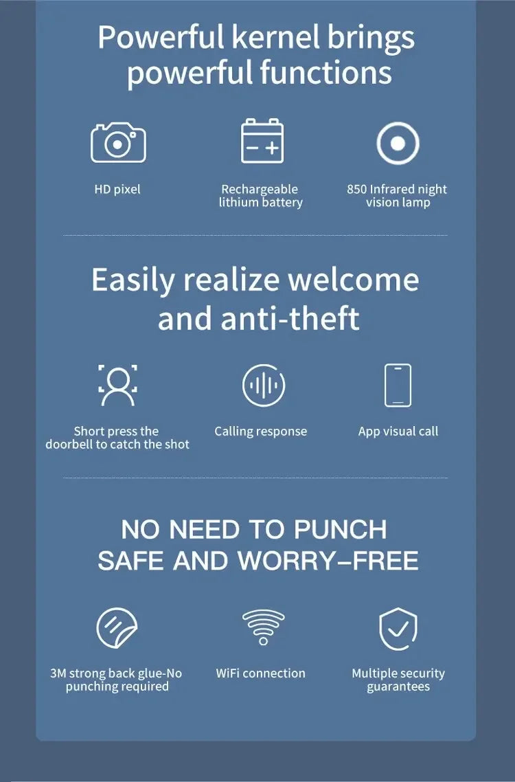 WIFI Video Doorbell Camera Wireless Night Vision Smart Home Security HD Door Bell Two Way Intercom Voice Change For Home