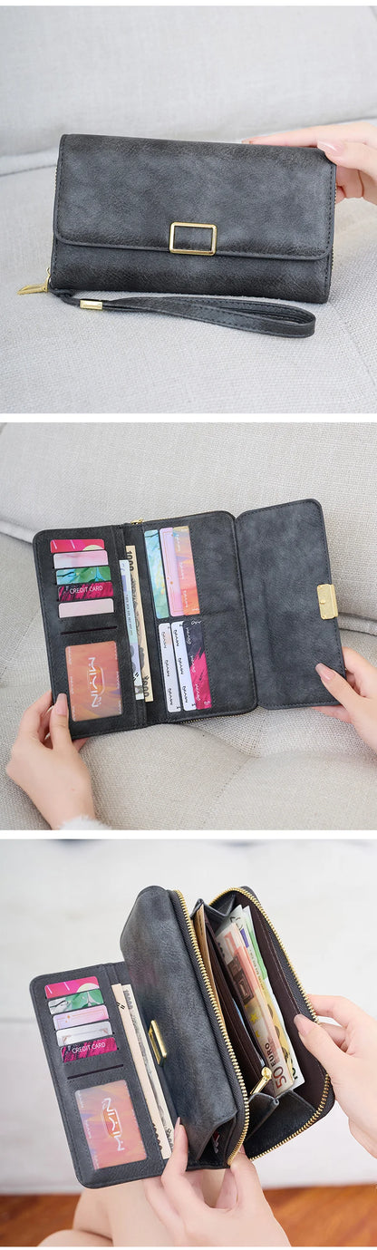 RFID Blocking Women's Wallet Large Capacity Credit Card Holder Clutch Bag Trifold Large Capacity Zipper Long Wallet Coin Purse