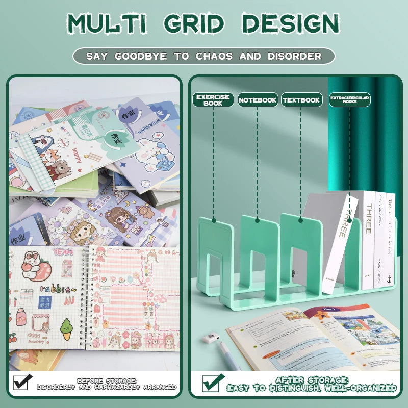 Upgraded Thickened 4-Slot Book Stand Sturdy Large Capacity Organizer for School Supplies Stationery Office Students Desk Tool