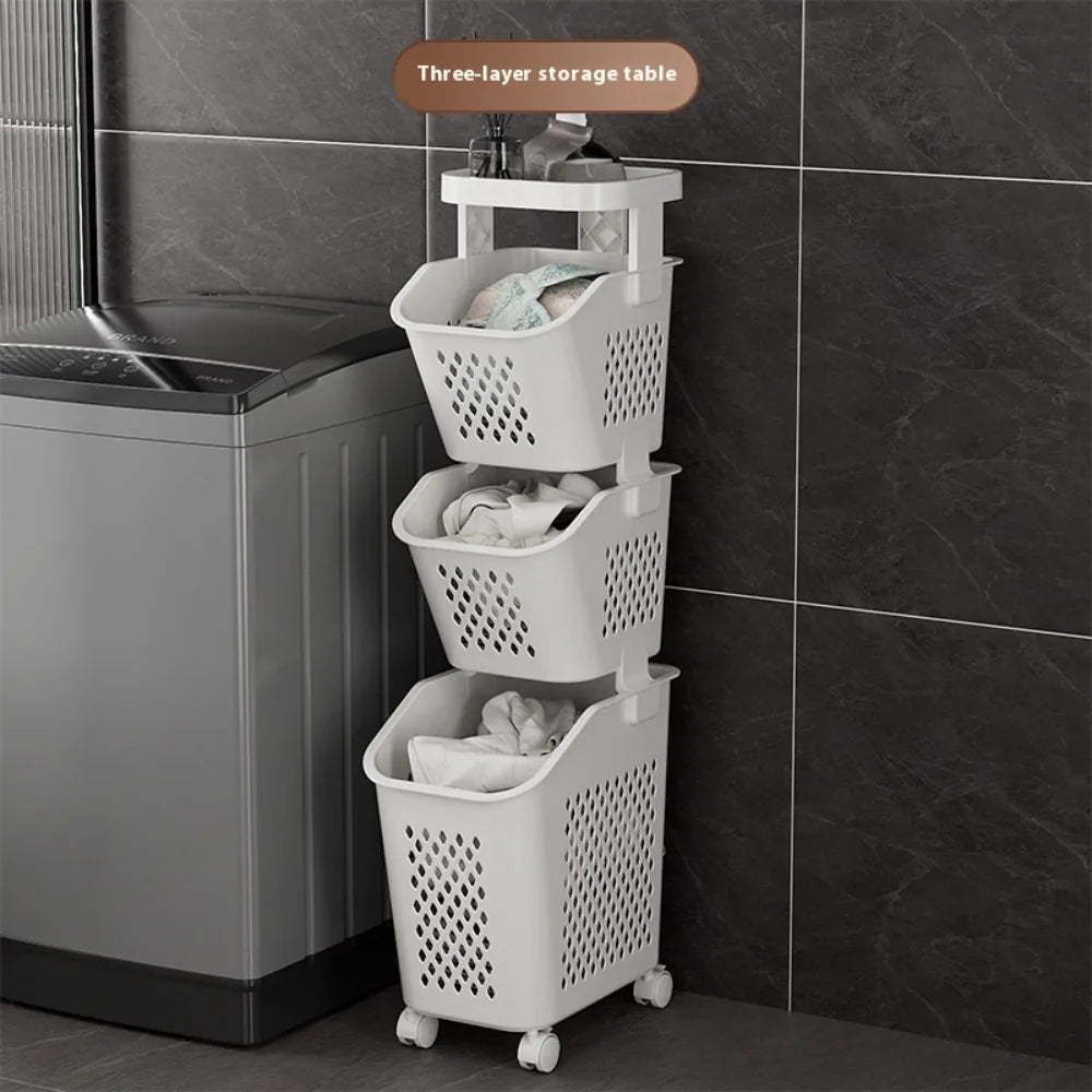Multilayer Laundry Storage Basket Wheels Pp Plastic Laundry Baskets With Wheel Household Sundries Bathroom Toilet Storage Rack