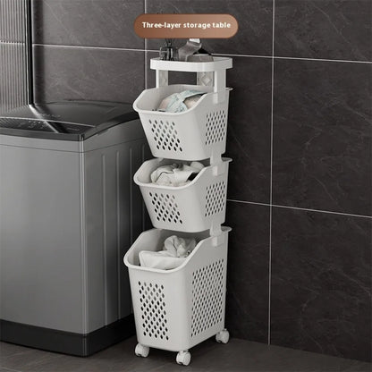 Multilayer Laundry Storage Basket Wheels Pp Plastic Laundry Baskets With Wheel Household Sundries Bathroom Toilet Storage Rack