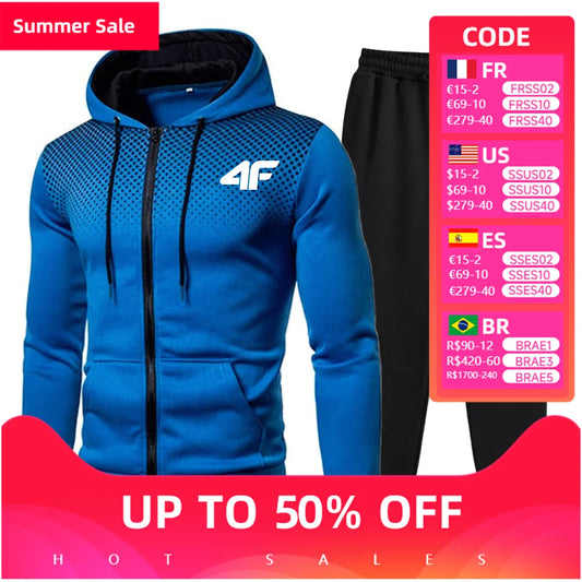 Casual Men's Tracksuits Printing Round Dot Zipper Hoodies+Jogging Pants Two Piece Set Mens Coat Sweatshirt Trend Street Clothing