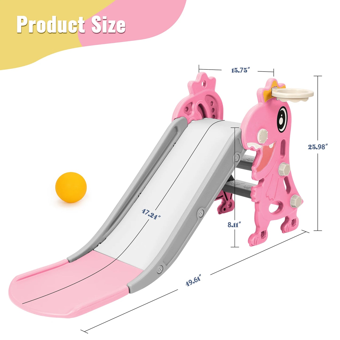 3 in 1Toddlers Slide Board Indoor Children Slide Kids Slide Dinosaur Shape Non Slip Stairs with Basketball Hoop Climber