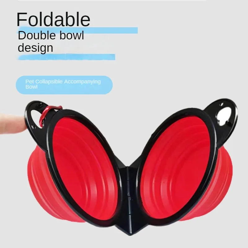 2 in 1 Collapsible Double Feeding Bowl Mini Folding Water Bowl for Dogs and Cats Open Portable Travel Set  Dog Accessories